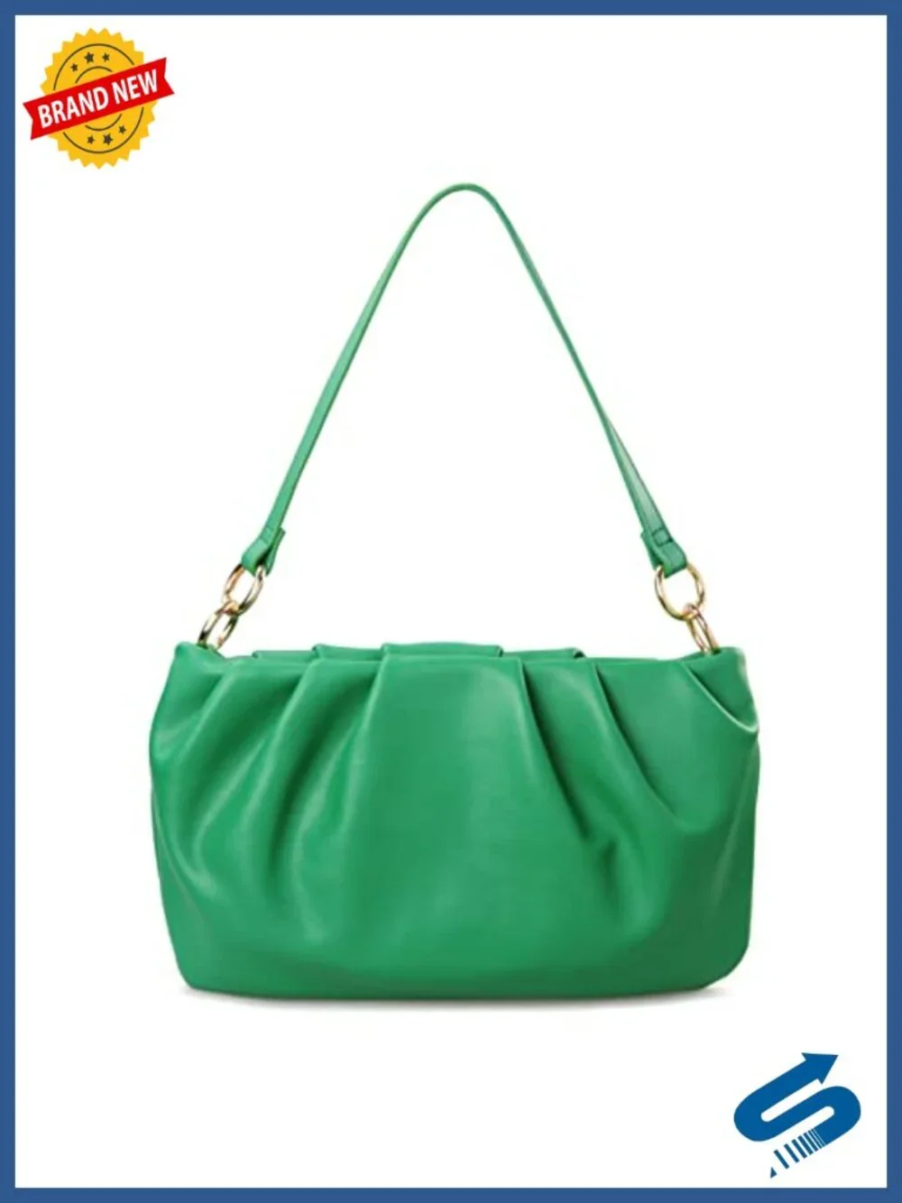 Women Ruched Hobo Bag, Vegan Faux Leather Crossbody Clutch, Adjustable Chain